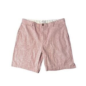 Old Navy Shorts 9" Ultimate Slim‎ Mens 38 Red Railroad Stripe Cotton Linen Blend